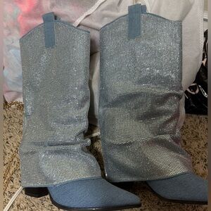 Forever 21 Silver and Blue Heeled Boots